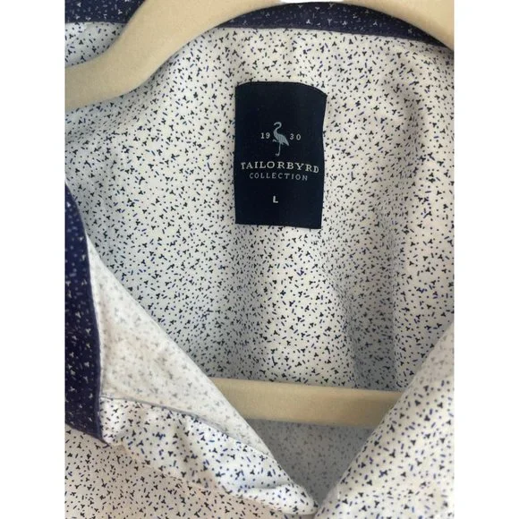 Tailorbyrd Men's Button- Down Long Sleeve White Blue Speckles Dress Shirt Size L - Picture 3 of 7